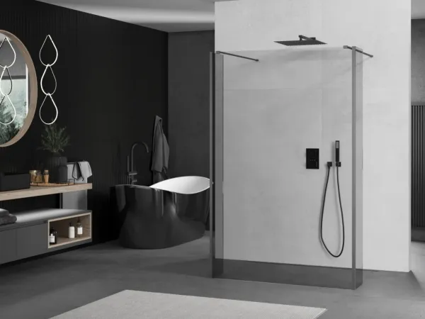 MEXEN/S - Kyoto Sprchová zástena WALK-IN voľne stojaca 100 x 30 x 30, transparent, grafit metal 800-100-030-222-95-00-030
