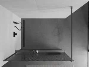 MEXEN/S - Kioto+ Sprchová zástena WALK-IN s poličkou a držiakom uterákov 100 x 200, prúžky, grafit metal 800-100-121-95-09