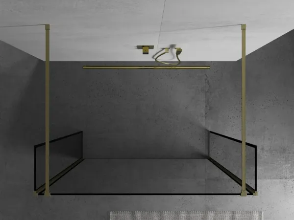 MEXEN/S - Kioto Sprchová zástena WALK-IN voľne stojaca 100 x 30 x 30, čierny vzor, zlatá kartáčovaná 800-100-030-222-55-70-030