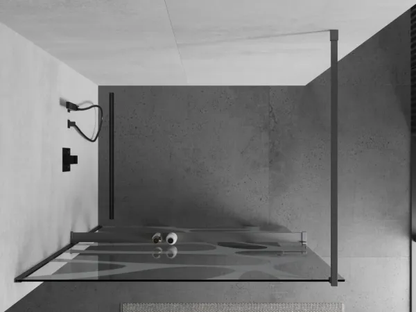 MEXEN/S - Kioto+ Sprchová zástena WALK-IN s poličkou a držiakom uterákov 110 x 200, biely vzor, grafit metal 800-110-121-95-97