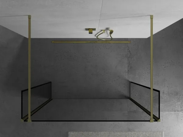 MEXEN/S - Kyoto Sprchová zástena WALK-IN voľne stojaca 90 x 30 x 30, čierny vzor, zlatá kartáčovaná 800-090-030-222-55-70-030