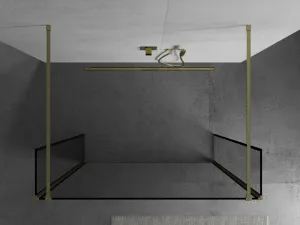 MEXEN/S - Kyoto Sprchová zástena WALK-IN voľne stojaca 90 x 30 x 30, čierny vzor, zlatá kartáčovaná 800-090-030-222-55-70-030