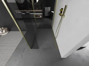 MEXEN/S - Kyoto Sprchová zástena WALK-IN 90 x 85 x 30, transparent, zlatá kartáčovaná 800-090-085-221-55-00-030