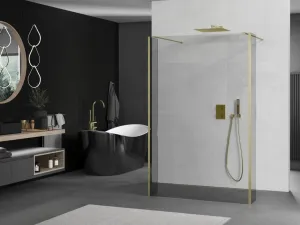 MEXEN/S - Kyoto Sprchová zástena WALK-IN voľne stojaca 100 x 30 x 30, transparent, zlatá kartáčovaná 800-100-030-222-55-00-030