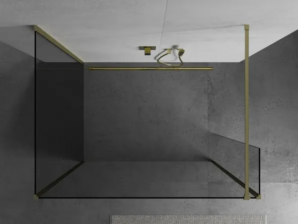 MEXEN/S - Kyoto Sprchová zástena WALK-IN 100 x 85 x 40, transparent, zlatá kartáčovaná 800-100-085-221-55-00-040