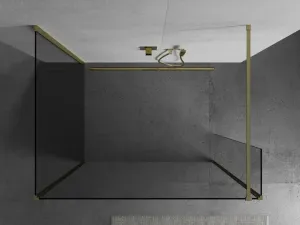 MEXEN/S - Kyoto Sprchová zástena WALK-IN 100 x 85 x 40, transparent, zlatá kartáčovaná 800-100-085-221-55-00-040