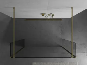 MEXEN/S - Kioto Sprchová zástena WALK-IN voľne stojaca 105 x 30 x 30, transparent, zlatá kartáčovaná 800-105-030-222-55-00-030