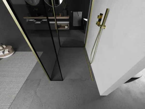 MEXEN/S - Kyoto Sprchová zástena WALK-IN 100 x 70 x 30, čierny vzor, zlatá kartáčovaná 800-100-070-221-55-70-030