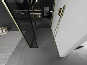 MEXEN/S - Kyoto Sprchová zástena WALK-IN 100 x 70 x 30, čierny vzor, zlatá kartáčovaná 800-100-070-221-55-70-030