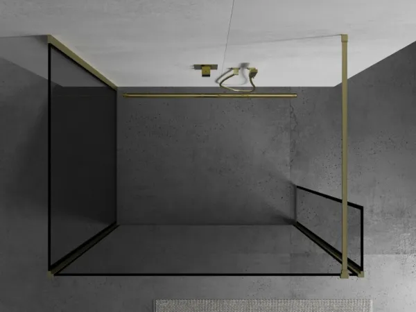 MEXEN/S - Kioto Sprchová zástena WALK-IN 120 x 80 x 30, čierny vzor, zlatá kartáčovaná 800-120-080-221-55-70-030