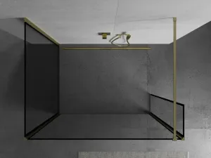 MEXEN/S - Kioto Sprchová zástena WALK-IN 120 x 80 x 30, čierny vzor, zlatá kartáčovaná 800-120-080-221-55-70-030