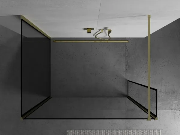 MEXEN/S - Kyoto Sprchová zástena WALK-IN 100 x 100 x 30, čierny vzor, zlatá kartáčovaná 800-100-100-221-55-70-030