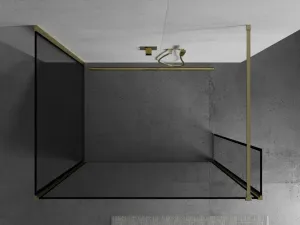 MEXEN/S - Kyoto Sprchová zástena WALK-IN 100 x 100 x 30, čierny vzor, zlatá kartáčovaná 800-100-100-221-55-70-030