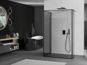 MEXEN/S - Kyoto Sprchová zástena WALK-IN 100 x 80 x 40, čierny vzor, grafit metal 800-100-080-221-95-70-040
