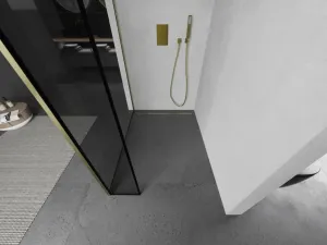 MEXEN/S - Kyoto Sprchová zástena WALK-IN 100 x 30, čierny vzor, zlatá kartáčovaná 800-100-212-55-70-030