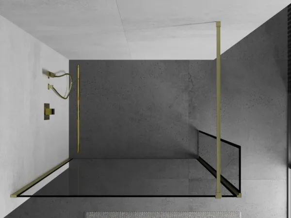 MEXEN/S - Kyoto Sprchová zástena WALK-IN 100 x 30, čierny vzor, zlatá kartáčovaná 800-100-212-55-70-030
