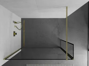 MEXEN/S - Kyoto Sprchová zástena WALK-IN 100 x 30, čierny vzor, zlatá kartáčovaná 800-100-212-55-70-030