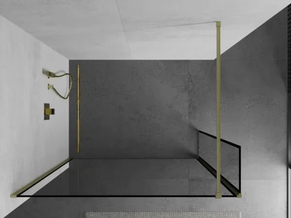 MEXEN/S - Kioto Sprchová zástena WALK-IN 110 x 30, čierny vzor, zlatá kartáčovaná 800-110-212-55-70-030