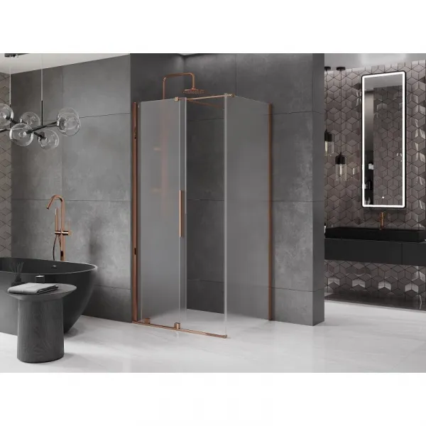 MEXEN/S - Velár sprchovací kút, posuvné dvere 100 x 80, dekor, ružové zlato 871-100-080-31-60