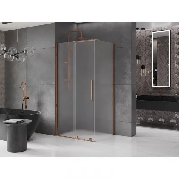 MEXEN/S - Velár sprchovací kút, posuvné dvere 140 x 90, dekor, ružové zlato 871-140-090-31-60