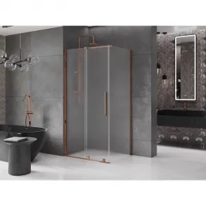 MEXEN/S - Velár sprchovací kút, posuvné dvere 140 x 90, dekor, ružové zlato 871-140-090-31-60