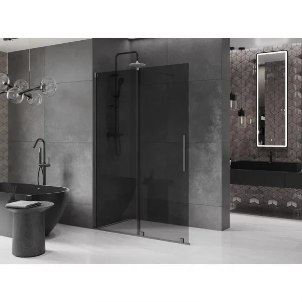 MEXEN/S - Velar Sprchová zástena posuvná Walk-in 140 x 200, grafit 8 mm, grafit metal 871-140-000-43-95