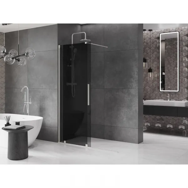 MEXEN/S - Velar Sprchová zástena posuvná Walk-in 140 x 200, grafit 8 mm, nikel kartáčovaná 871-140-000-43-97