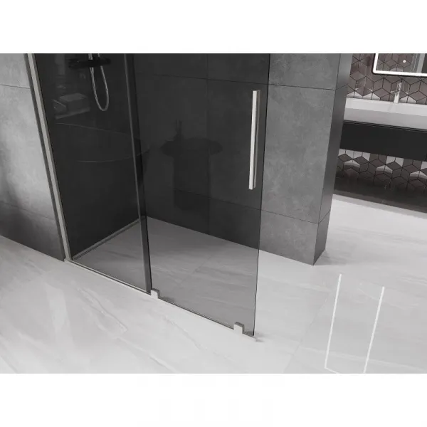 MEXEN/S - Velar Sprchová zástena posuvná Walk-in 140 x 200, grafit 8 mm, nikel kartáčovaná 871-140-000-43-97