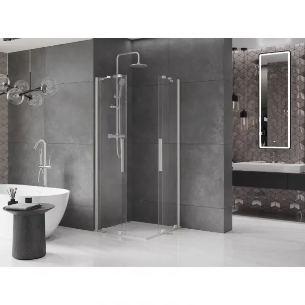 MEXEN/S - Velar Duo sprchovací kút, posuvné dvere 100 x 100, transparent, nikel kartáčovaný 871-100-100-02-97