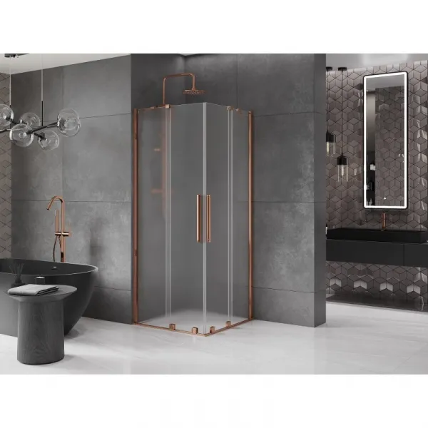 MEXEN/S - Velar Duo sprchovací kút, posuvné dvere 80 x 80, dekor, ružové zlato 871-080-080-32-60