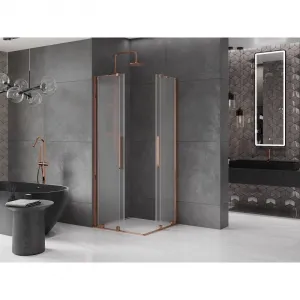 MEXEN/S - Velar Duo sprchovací kút, posuvné dvere 80 x 80, dekor, ružové zlato 871-080-080-32-60