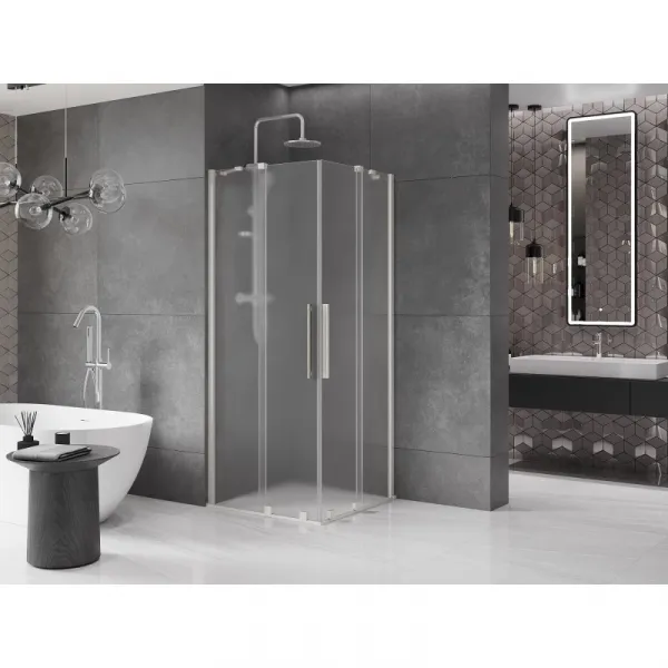 MEXEN/S - Velar Duo sprchovací kút, posuvné dvere 80 x 80, dekor, nikel kartáčovaný 871-080-080-32-97