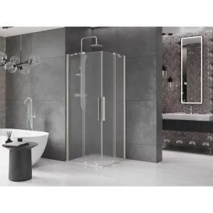 MEXEN/S - Velar Duo sprchovací kút, posuvné dvere 80 x 80, dekor, nikel kartáčovaný 871-080-080-32-97