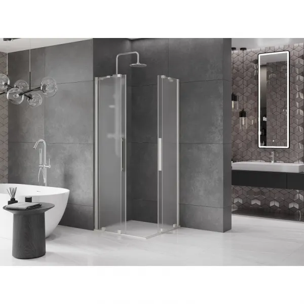 MEXEN/S - Velar Duo sprchovací kút, posuvné dvere 80 x 80, dekor, nikel kartáčovaný 871-080-080-32-97