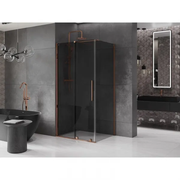 MEXEN/S - Velár sprchovací kút, posuvné dvere 100 x 80, grafit, ružové zlato 871-100-080-41-60