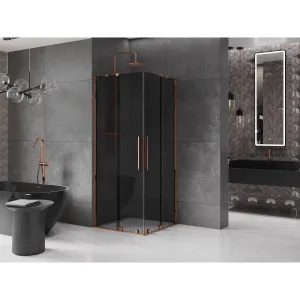 MEXEN/S - Velar Duo sprchovací kút, posuvné dvere 80 x 80, grafit, ružové zlato 871-080-080-42-60