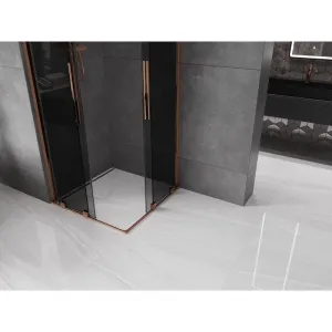 MEXEN/S - Velar Duo sprchovací kút, posuvné dvere 80 x 80, grafit, ružové zlato 871-080-080-42-60