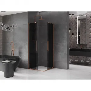 MEXEN/S - Velar Duo sprchovací kút, posuvné dvere 80 x 80, grafit, ružové zlato 871-080-080-42-60