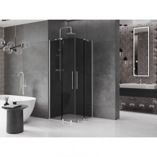 MEXEN/S - Velar Duo sprchovací kút, posuvné dvere 80 x 80, grafit, nikel kartáčovaný 871-080-080-42-97