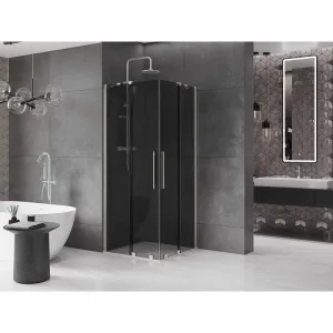 MEXEN/S - Velar Duo sprchovací kút, posuvné dvere 80 x 80, grafit, nikel kartáčovaný 871-080-080-42-97
