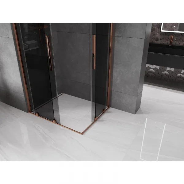 MEXEN/S - Velar Duo sprchovací kút, posuvné dvere 90 x 80, grafit, ružové zlato 871-090-080-42-60