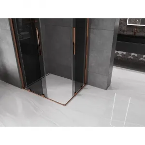 MEXEN/S - Velar Duo sprchovací kút, posuvné dvere 90 x 80, grafit, ružové zlato 871-090-080-42-60