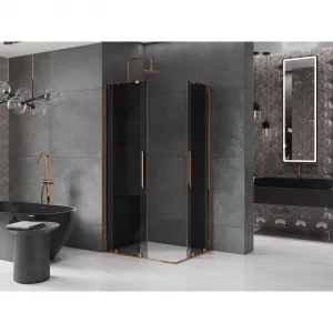 MEXEN/S - Velar Duo sprchovací kút, posuvné dvere 90 x 80, grafit, ružové zlato 871-090-080-42-60