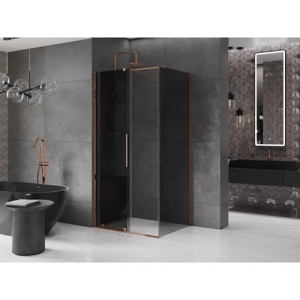 MEXEN/S - Velár sprchovací kút, posuvné dvere 110 x 70, grafit, ružové zlato 871-110-070-41-60