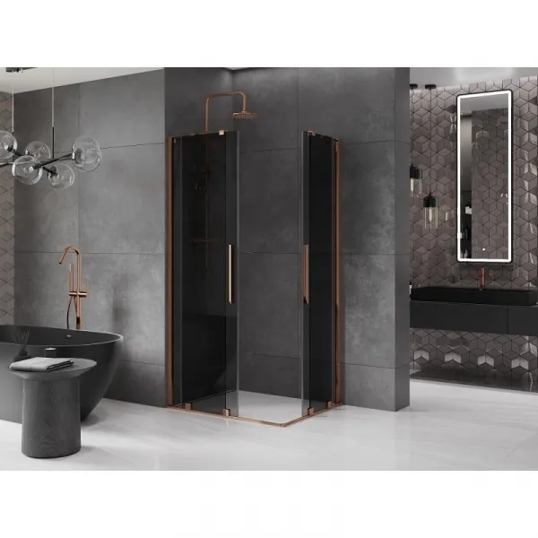 MEXEN/S - Velar Duo sprchovací kút, posuvné dvere 100 x 90, grafit, ružové zlato 871-100-090-42-60