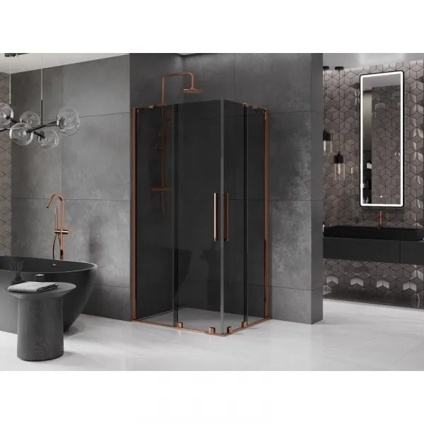 MEXEN/S - Velar Duo sprchovací kút, posuvné dvere 100 x 90, grafit, ružové zlato 871-100-090-42-60
