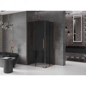 MEXEN/S - Velar Duo sprchovací kút, posuvné dvere 100 x 90, grafit, ružové zlato 871-100-090-42-60