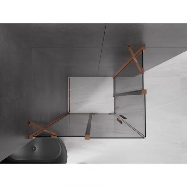 MEXEN/S - Velar Duo sprchovací kút, posuvné dvere 100 x 90, grafit, ružové zlato 871-100-090-42-60