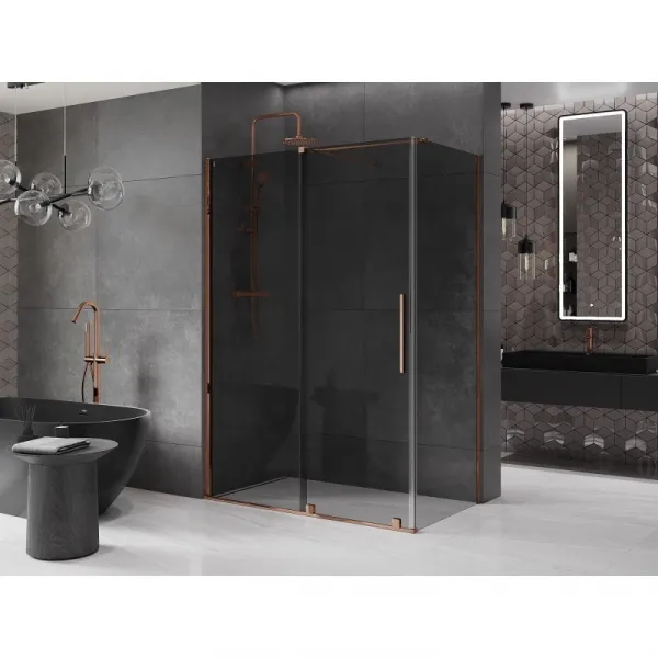 MEXEN/S - Velár sprchovací kút, posuvné dvere 150 x 80, grafit, ružové zlato 871-150-080-41-60