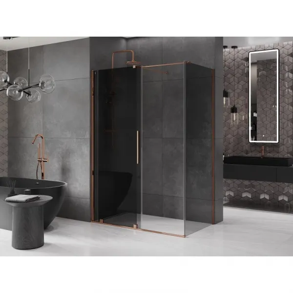 MEXEN/S - Velár sprchovací kút, posuvné dvere 150 x 80, grafit, ružové zlato 871-150-080-41-60